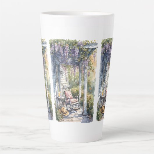 藤と蝶の居心地の良いポーチ カフェラテマグ (正面)