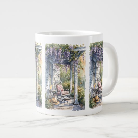 藤と蝶の居心地の良いポーチ ジャンボコーヒーマグカップ (正面右)