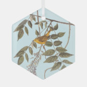 藤に青い目の黄色いコウノトリ ガラスオーナメント (正面)