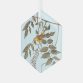 藤に青い目の黄色いコウノトリ ガラスオーナメント (正面左)