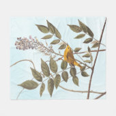 藤に青い目の黄色いコウノトリ フリースブランケット (正面(横))