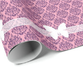 藤のフロストオーキッドダマスクと蝶 ラッピングペーパー (ロールコーナー)