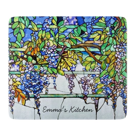 藤のヴィンテージの花のTiffanyのステンドグラス カッティングボード (正面)