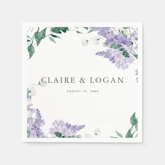 藤の塵の紫の水色結婚の スタンダードカクテルナプキン (正面)