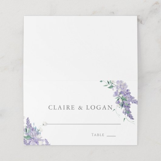 藤の塵の紫の水色結婚の プレイスカード (外部開封)