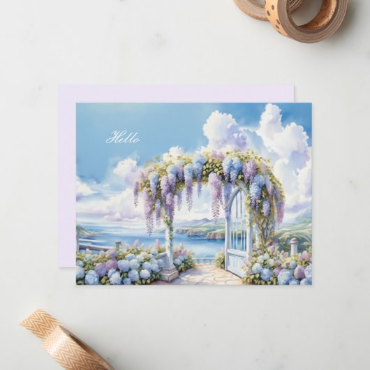 藤の庭の水彩AIアートワーク ノートカード (正面/裏面インサイチュ)