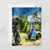 藤の庭の芸者ヴィンテージ旧日本 ポストカード (正面/裏面)