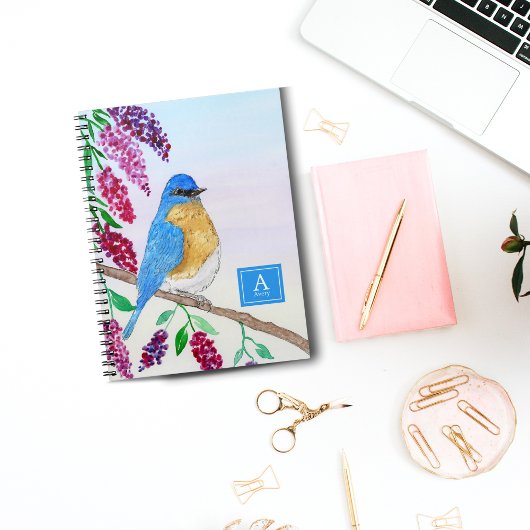藤の木の水彩ブルーバードモノグラム ノートブック