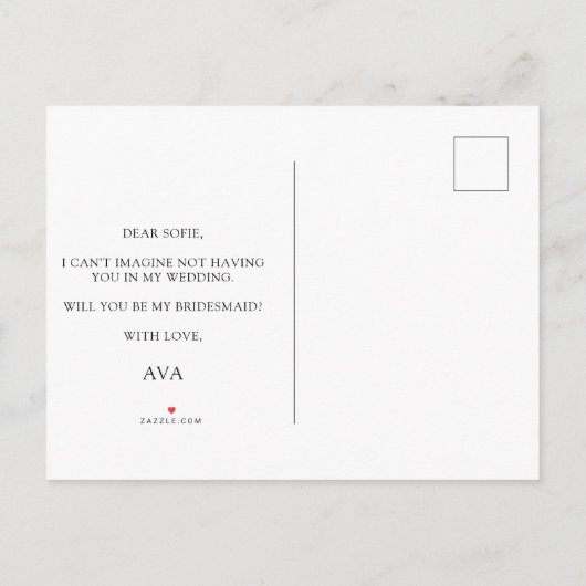 藤の木の花 あなたは私の花嫁の仲間になってくれますか?という招待状 インビテーションポストカード (裏面)