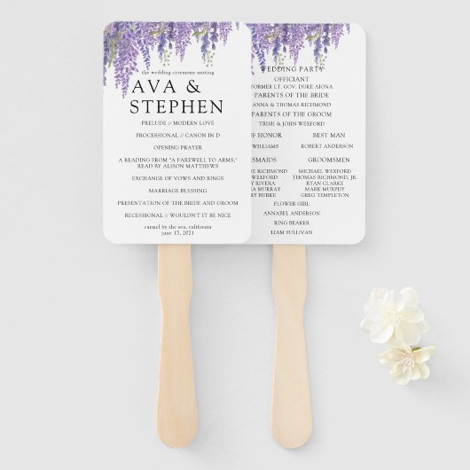 藤の木パープルミニマル結婚式 プログラム ハンドファン (正面&裏面)