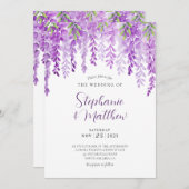 藤の水彩パープルボタニカルウェディング 招待状 (正面/裏面)