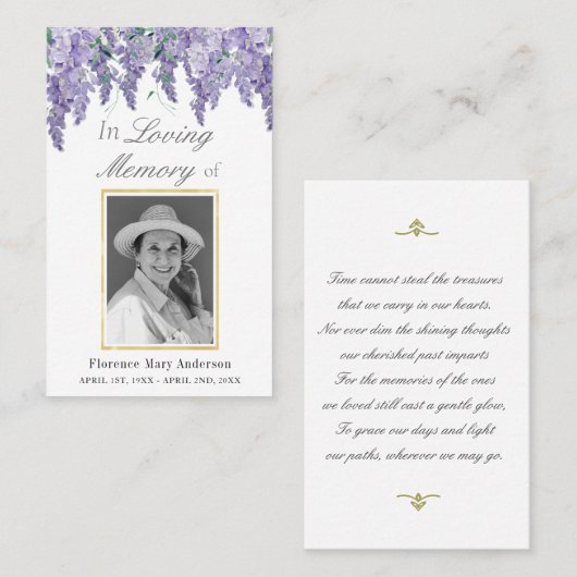 藤の水彩悔やみや弔慰メモリアルフォトカード 名刺 (正面/裏面)