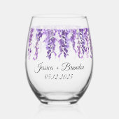 藤の水彩紫色の花のフローラ結婚 ステムなしワイングラス (正面)