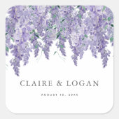 藤の淡い紫の水彩結婚式 スクエアシール (正面)