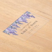 藤の紫の水彩結婚式の日付を保存 アクリル招待状 (レイダウン)