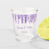 藤の紫の花の水色のフローラ結婚ズ ショットグラス (正面)