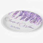 藤の紫の花の水色のフローラ結婚ズ ペーパープレート (アングル)
