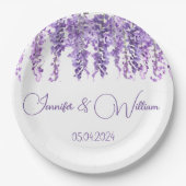 藤の紫の花の水色のフローラ結婚ズ ペーパープレート (正面)