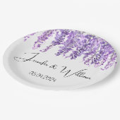 藤の紫の花の水色のフローラ結婚ズ ペーパープレート (アングル)