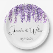 藤の紫の花の水色のフローラ結婚ズ ペーパープレート (正面)