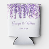 藤の紫の花の水色のフローラ結婚ズ 缶クーラー (正面)