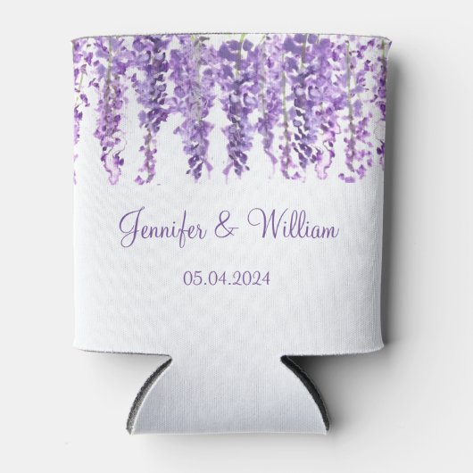 藤の紫の花の水色のフローラ結婚ズ 缶クーラー (正面)