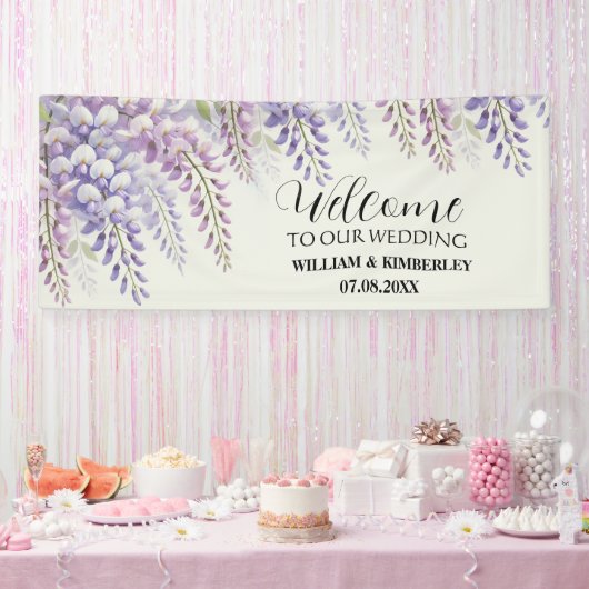 藤の紫の花エレガントな結婚式 横断幕 (パーティー)