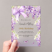 藤の紫の花模様蝶の蝶の誕生日 アクリル招待状 (インサイチュ (ポータブル))