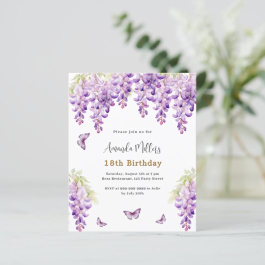 藤の紫の蝶の誕生日の招待 (スタンド正面)