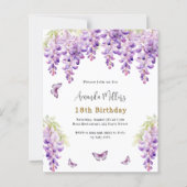 藤の紫の蝶の誕生日の招待 (正面)