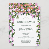 藤の花つる植物カスタムQRコードベビーシャワー 招待状 (正面/裏面)