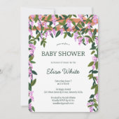 藤の花つる植物カスタムQRコードベビーシャワー 招待状 (正面)