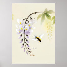 藤の花に墨の蜂