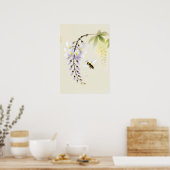藤の花に墨の蜂 ポスター (キッチン)