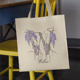 藤の花のイニシャル「W」モノグラム オーダーメイド ネーム トートバッグ
