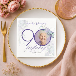 藤の花のカスタムフォトフラワー・パープル90歳の誕生日 スタンダードカクテルナプキン