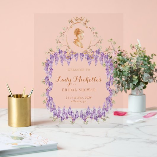 藤の花の豪華な花の結婚前のお祝い アクリルサイン (ウェディング)
