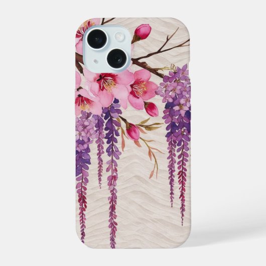 藤の花和紙の調べ ― 和モダン花柄 iPhone 15ケース (裏面)