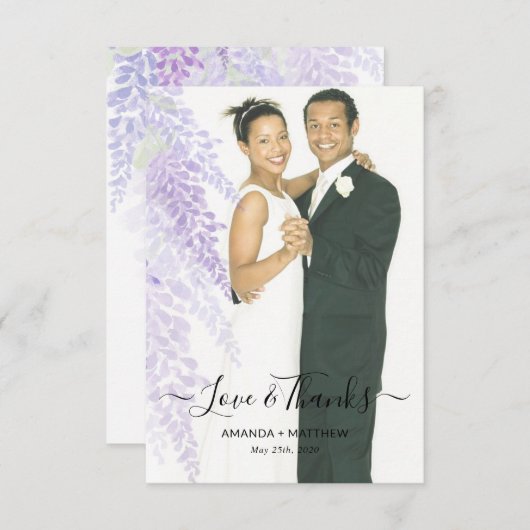 藤の開花写真の結婚サンキューカードを追加 サンキューカード (正面/裏面)