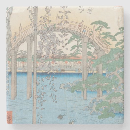 藤またはKameido Tenjinの橋 ストーンコースター (正面)