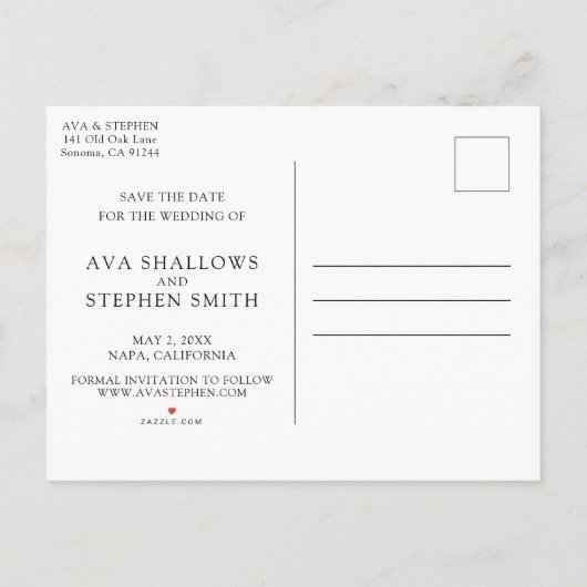 藤エレガントの木の日付を保存する写真 案内ポストカード (裏面)