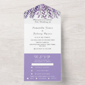 藤エレガントの水彩紫の薄紫結婚ズ オールインワン招待状 (内側)