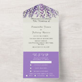 藤エレガントの水彩紫の薄紫結婚ズ オールインワン招待状 (内側)