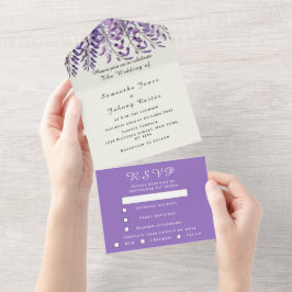 藤エレガントの水彩紫の薄紫結婚ズ オールインワン招待状