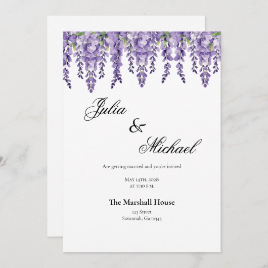 藤エレガントフローラ結婚式招待状 招待状 (正面/裏面)