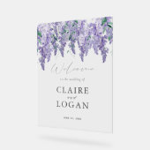 藤ダスティパープルウォーター結婚カラーの歓迎 アクリルサイン (傾斜)