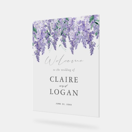 藤ダスティパープルウォーター結婚カラーの歓迎 アクリルサイン (傾斜)