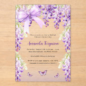 藤パープルフローラ蝶ボウブライダルシャワー アクリル招待状 (正面)