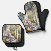 藤ポーチロッキングチェアシーン 鍋つかみ&鍋敷きセット (正面/裏面)