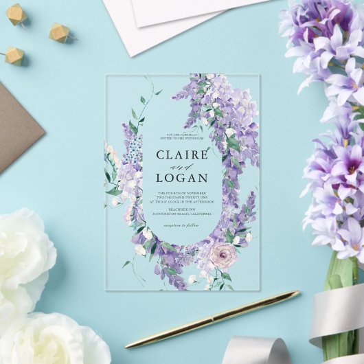 藤リースダスティパープルウォーター結婚カラー アクリル招待状 (インサイチュ (ウェディング))